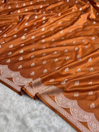 Burnt Orange Mashru Katan Silk Banarasi Saree