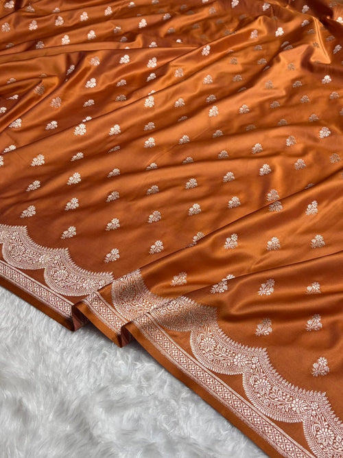 Burnt Orange Mashru Katan Silk Banarasi Saree