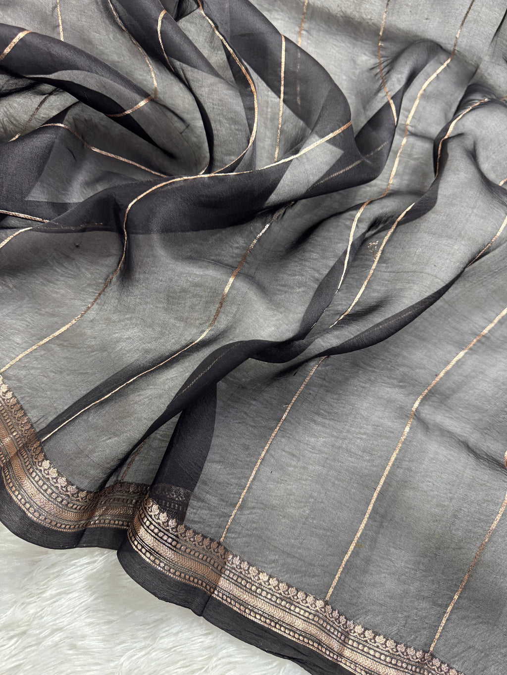 Hot Pink & Dark Brown Pure Kora Organza Silk Banarasi Saree