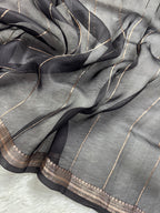 Hot Pink & Dark Brown Pure Kora Organza Silk Banarasi Saree