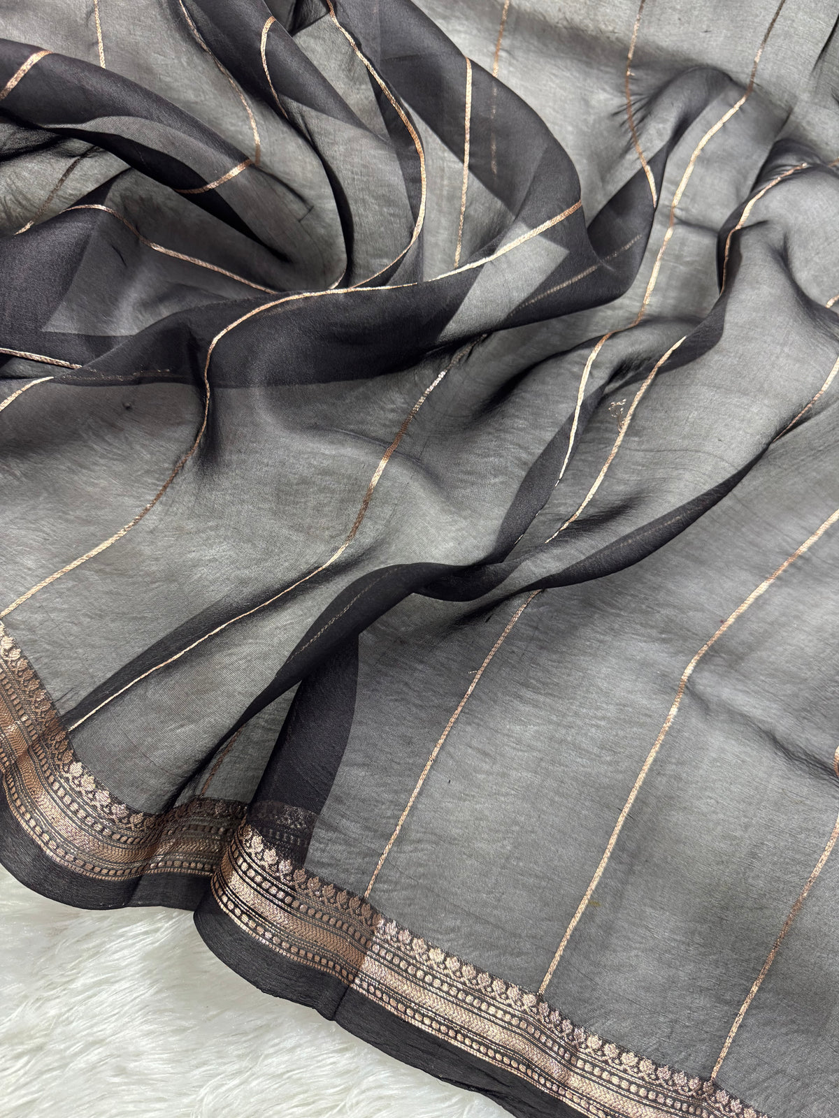 Hot Pink & Dark Brown Pure Kora Organza Silk Banarasi Saree