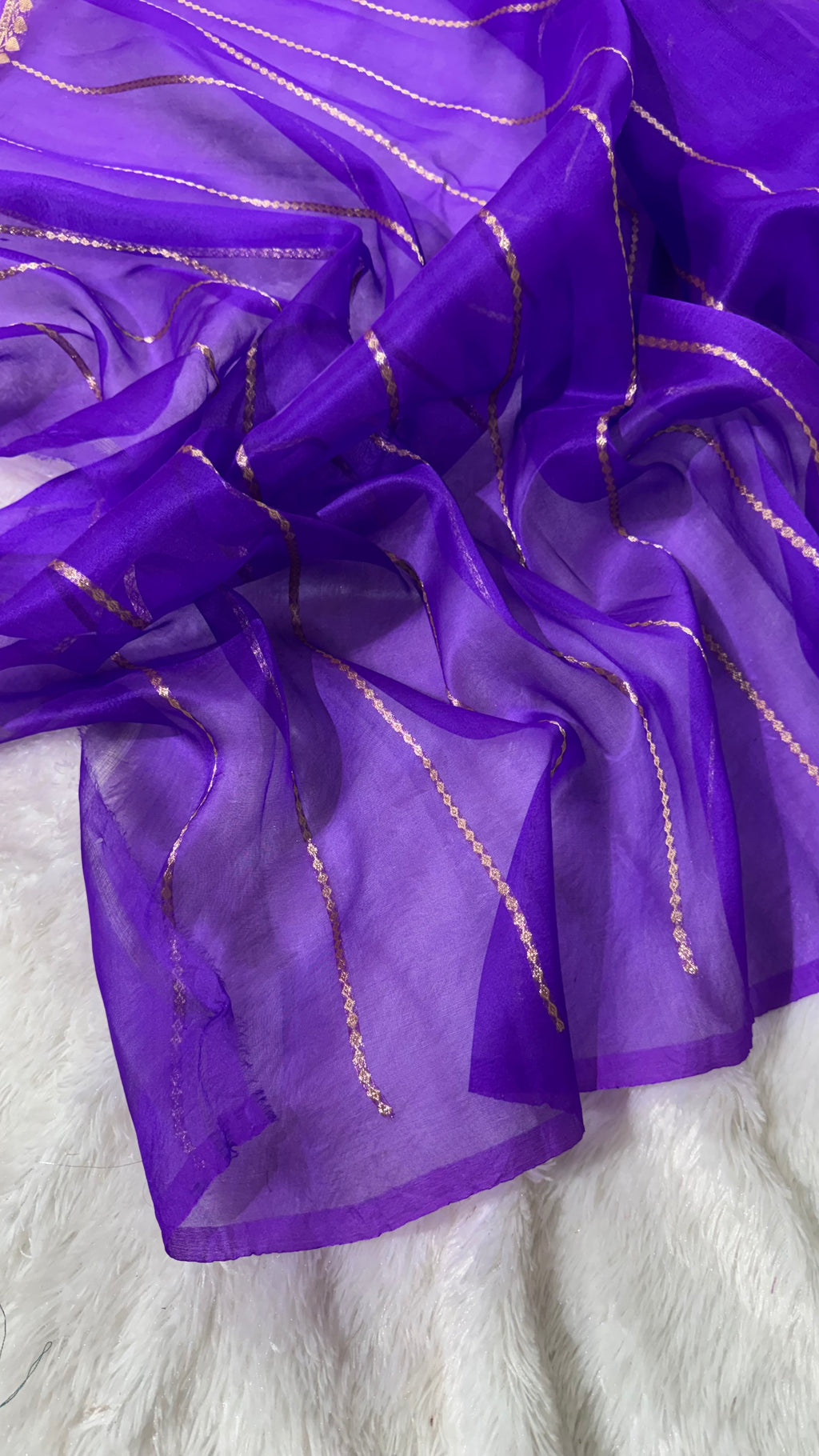 Voilet Pure Kora Organza Silk Banarasi Saree