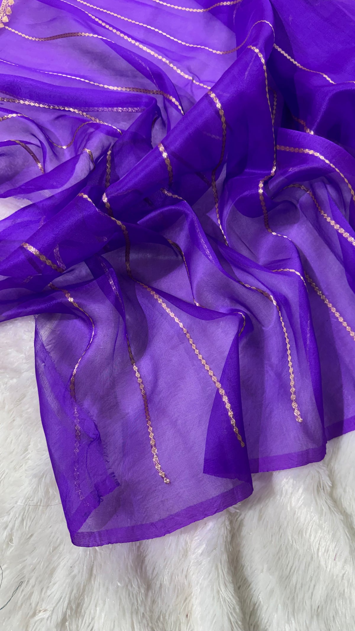 Voilet Pure Kora Organza Silk Banarasi Saree