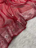 Red Pure Khaddi Tissue Chiffon Sona & Roopa Meenakari Banarasi Saree