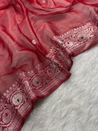 Red Pure Khaddi Tissue Chiffon Sona & Roopa Meenakari Banarasi Saree
