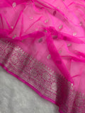 Fuchsia Pink Pure Khaddi Chiffon Silk Banarasi Saree