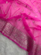 Fuchsia Pink Pure Khaddi Chiffon Silk Banarasi Saree
