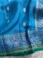 Pure khaddi Chiffon Silk Banarasi Border Booti 3d Saree