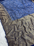 Navy Blue Pure Khaddi Georgette Silk Banarasi Saree