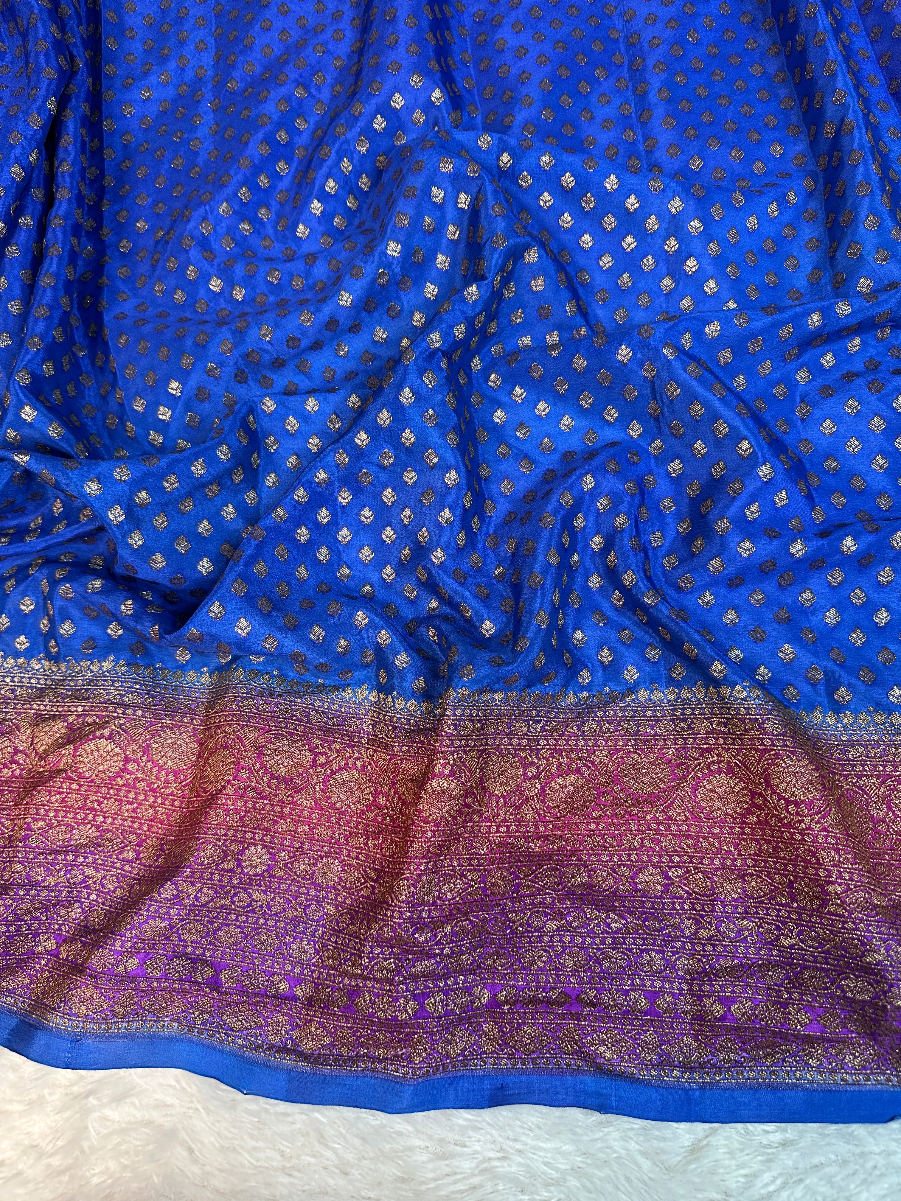 Royal Blue Pure Khaddi Crep Silk Banarasi 3d Saree
