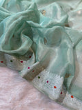 Light Sea Green Pure Khaddi Tissue Chiffon Sona & Roopa Meenakari Banarasi Saree