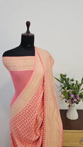 Soft Blush Pink Pure Khaddi Georgette Silk Banarasi Saree