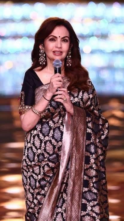 Nita Ambani Black Pure Katan Silk Banarasi All Over Sona Roopa Jall Work Saree