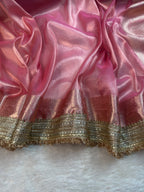 Blush Pink Tissue Silk Banarasi Saree With Designer Lace Work