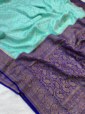 Sea Green & Dark Royal Blue Pure Khaddi Crep Silk Banarasi Saree