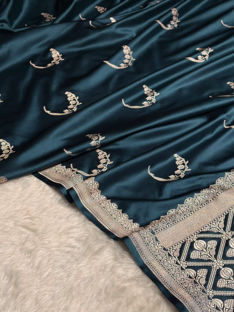 Teal Blue Mashru Katan Silk Banarasi Saree