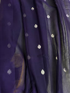 Navy Blue & Yellow Pure Khaddi Chiffon Silk Banarasi Saree