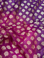 Rani & Purple Bhandej Dye Pure Chiffon Silk Banarasi Saree
