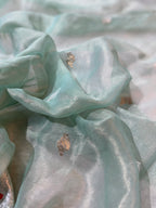 Light Sea Green Pure Khaddi Tissue Chiffon Sona & Roopa Meenakari Banarasi Saree