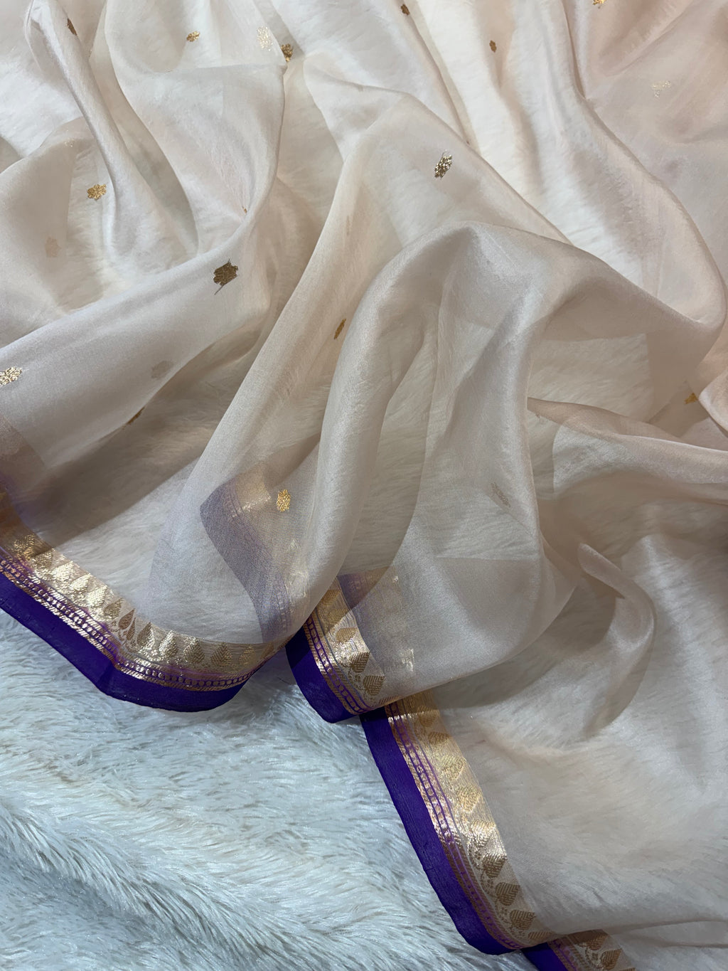 Pastel Grey & Purple Pure Kora Organza Silk Banarasi Saree