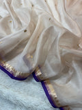 Pastel Grey & Purple Pure Kora Organza Silk Banarasi Saree