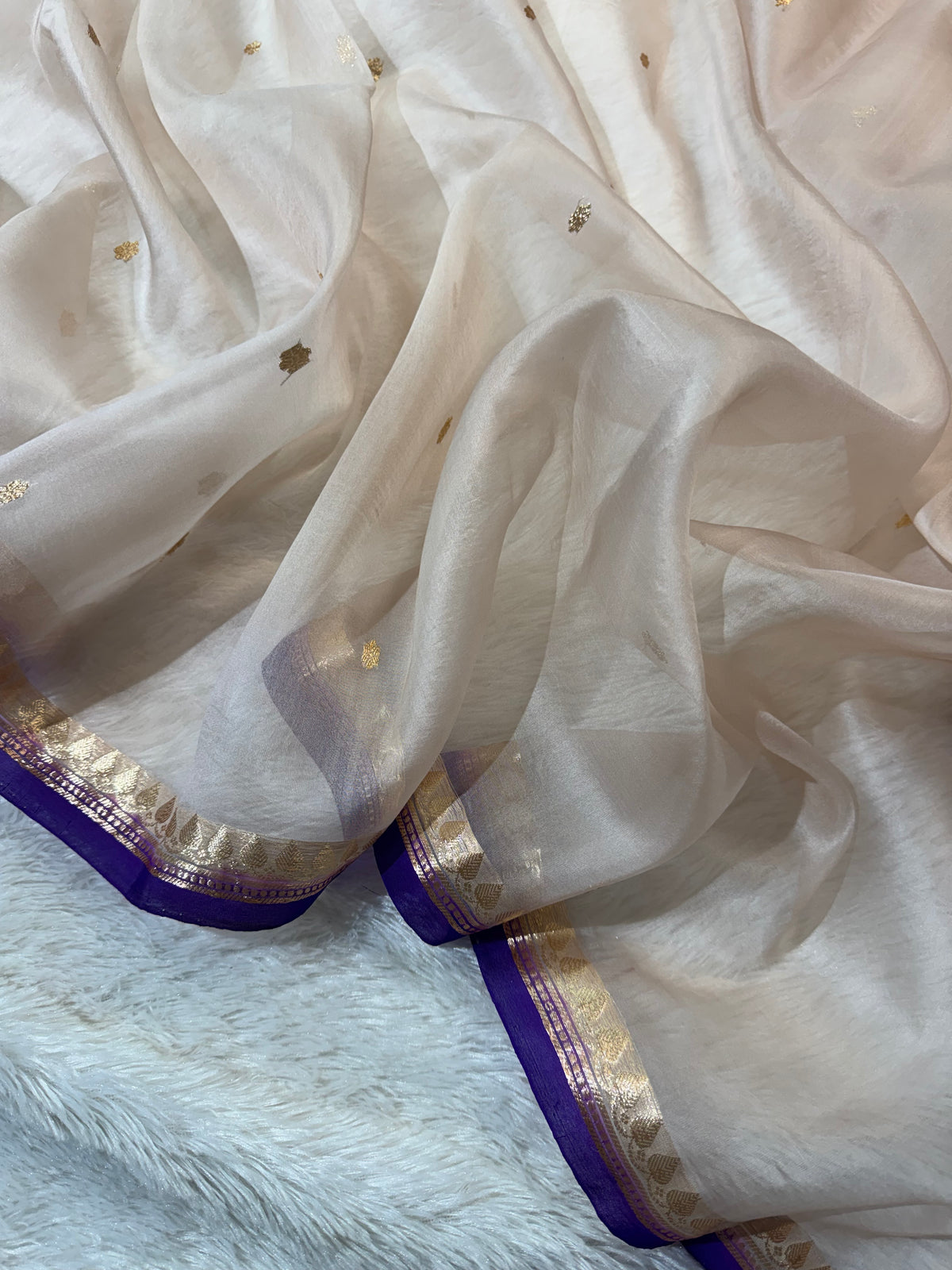Pastel Grey & Purple Pure Kora Organza Silk Banarasi Saree