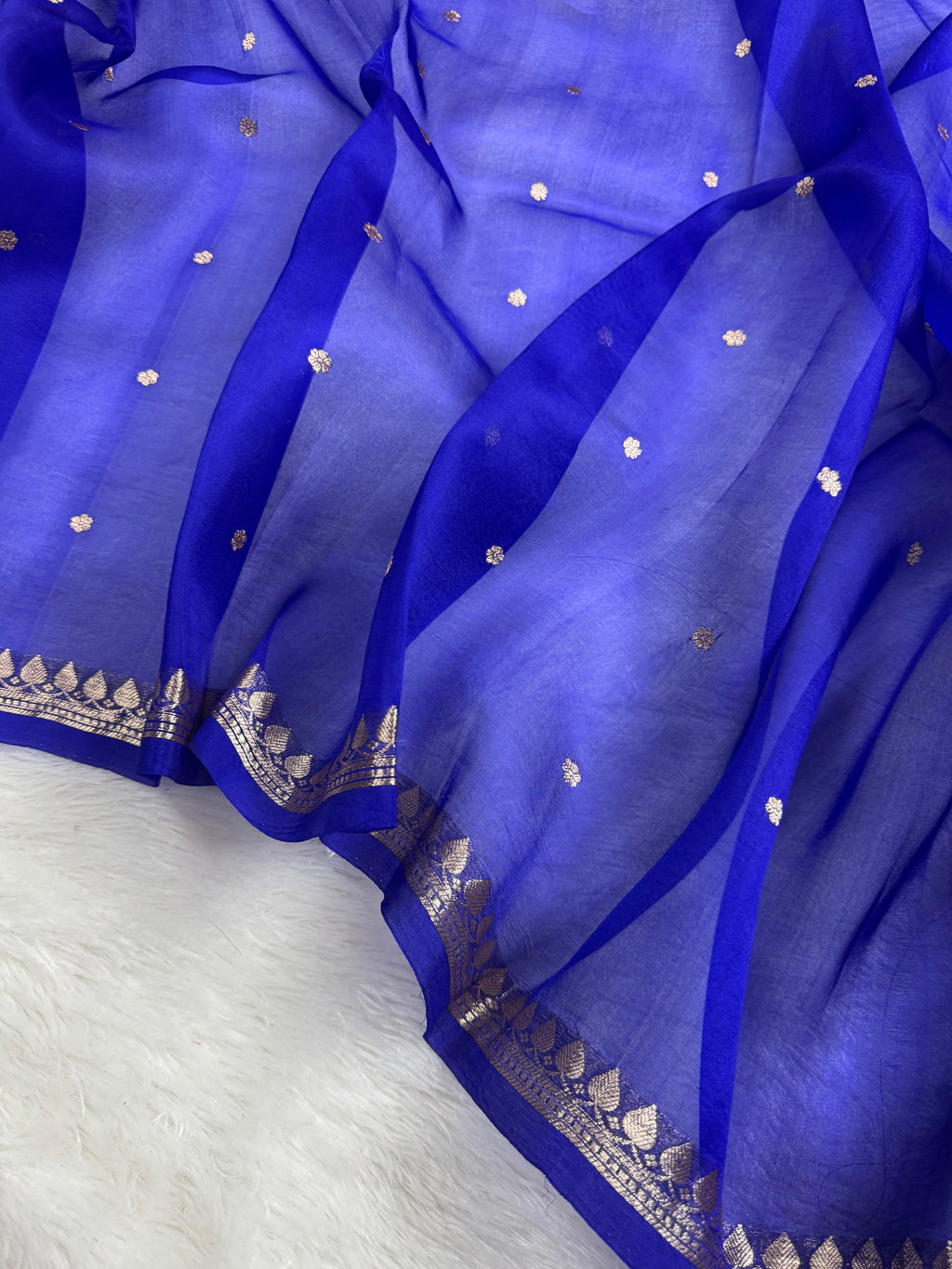 Royal Blue Pure Kora Organza Silk Banarasi Saree