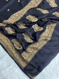 Black Pure khaddi Chiffon Silk Banarasi Saree