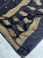 Black Pure khaddi Chiffon Silk Banarasi Saree