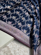 Navy blue & Wine Meenakari Mashru Katan Silk Banarasi Saree