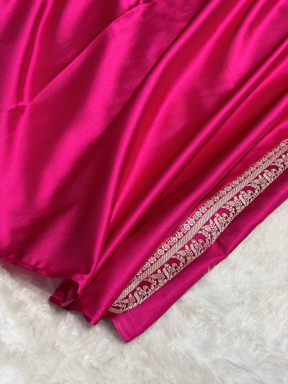 Rani Pink Meenakri Mashru Katan Silk Banarasi Saree