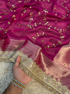 Pure Banarasi Tissue Saree with Hand Work on all over Body with Intricate Border and Pallu Design Along with Gotta Patti Lace Work