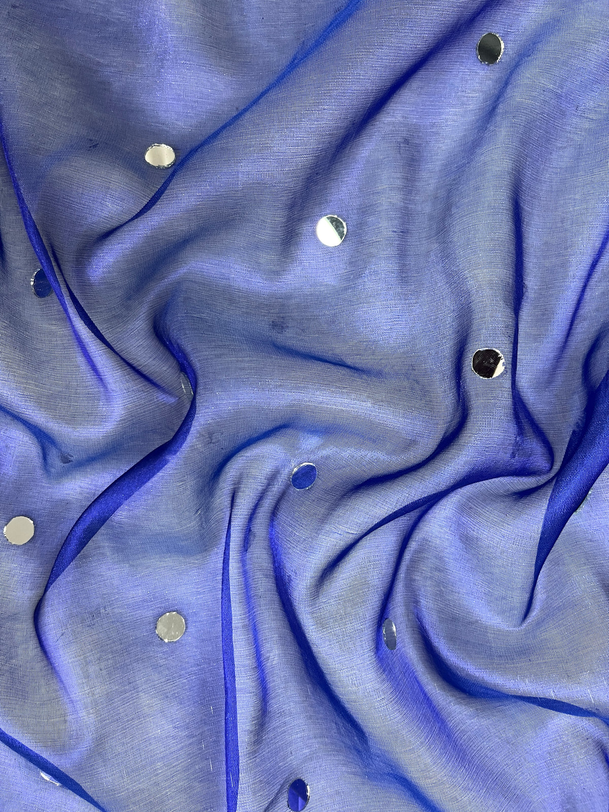 Royal Blue Mirror Work Beautiful lace Border Tissue Silk Banarasi Saree