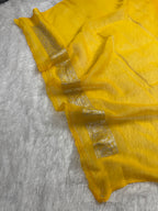 Navy Blue & Yellow Pure Khaddi Chiffon Silk Banarasi Saree