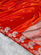Orange Meenakari Mashru Katan Silk Banarasi Saree