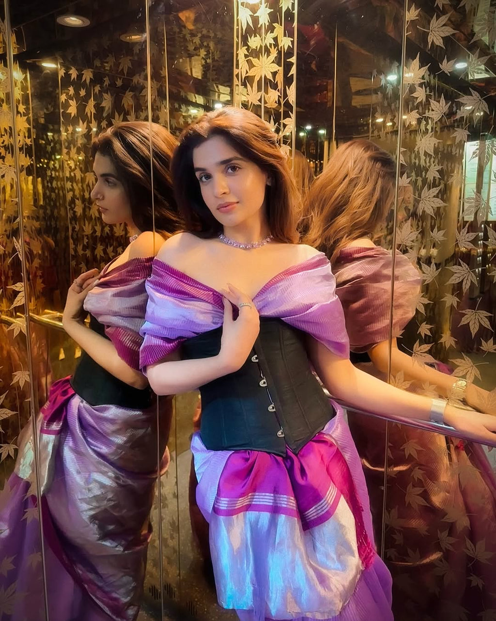 Purple Stripe Tissue Silk Banarasi Saree