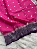 Rani Pink & Deep Purple Pure Khaddi Chiffon Silk Banarasi Saree