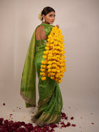 Lime Green Banarasi Rajkumari Mirror Work Tissue Silk Saree