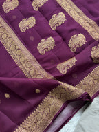 Wine Pure khaddi Chiffon Silk Banarasi Saree