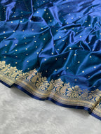 Navy Blue Mashru Katan Silk Banarasi Saree