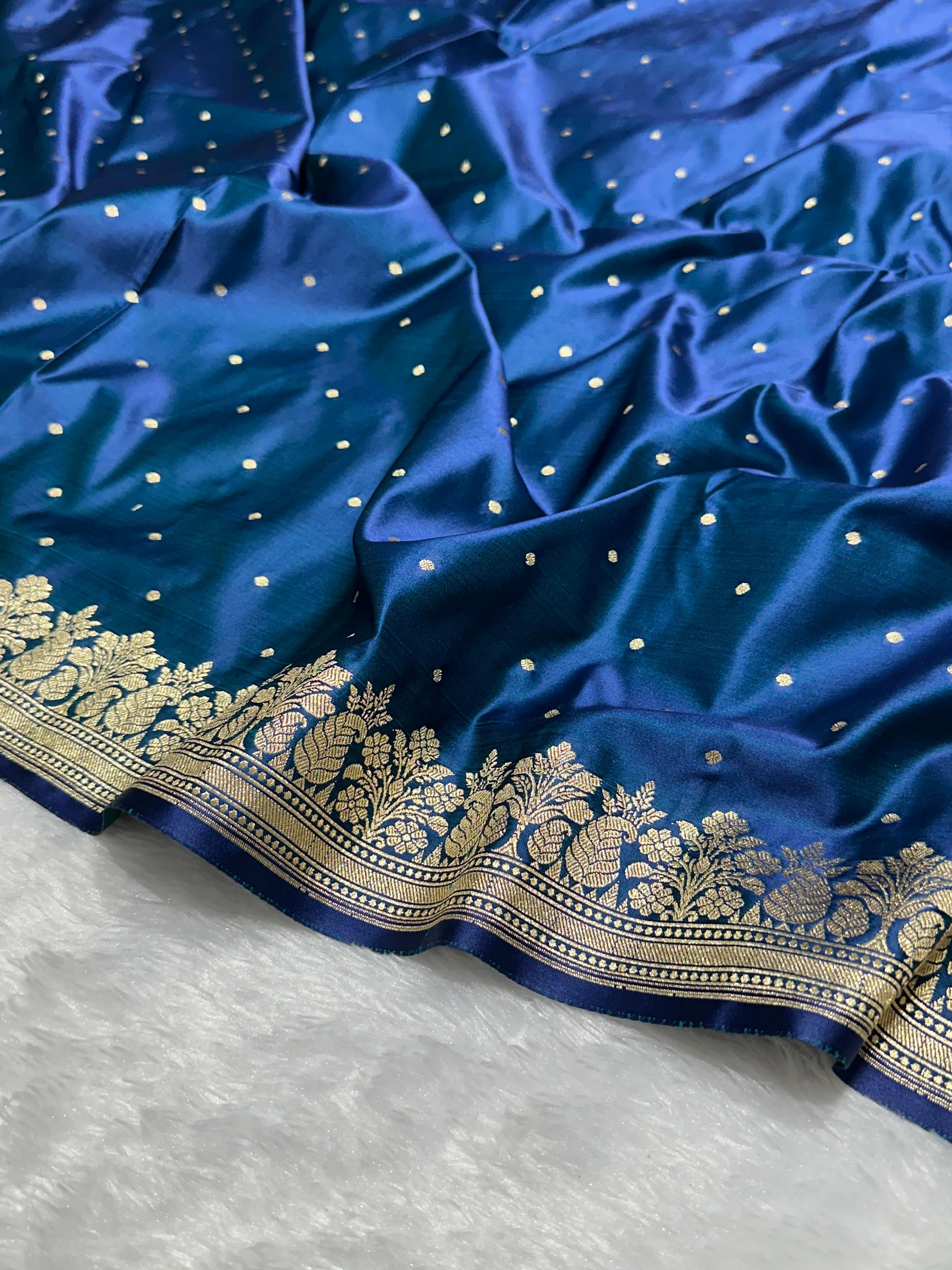 Navy Blue Mashru Katan Silk Banarasi Saree