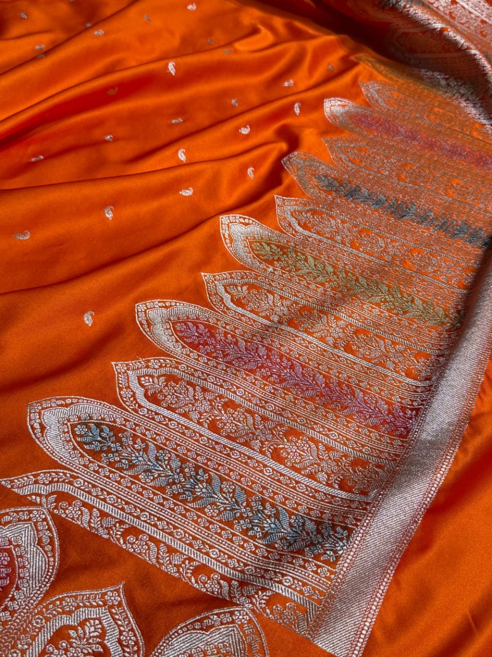 Orange Meenakri Mashru Katan Silk Banarasi Saree