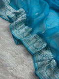 Sky Blue Pure Khaddi Chiffon Silk Banarasi Saree