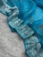 Sky Blue Pure Khaddi Chiffon Silk Banarasi Saree