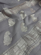 Grey Pure Khaddi Chiffon Silk Banarasi Saree