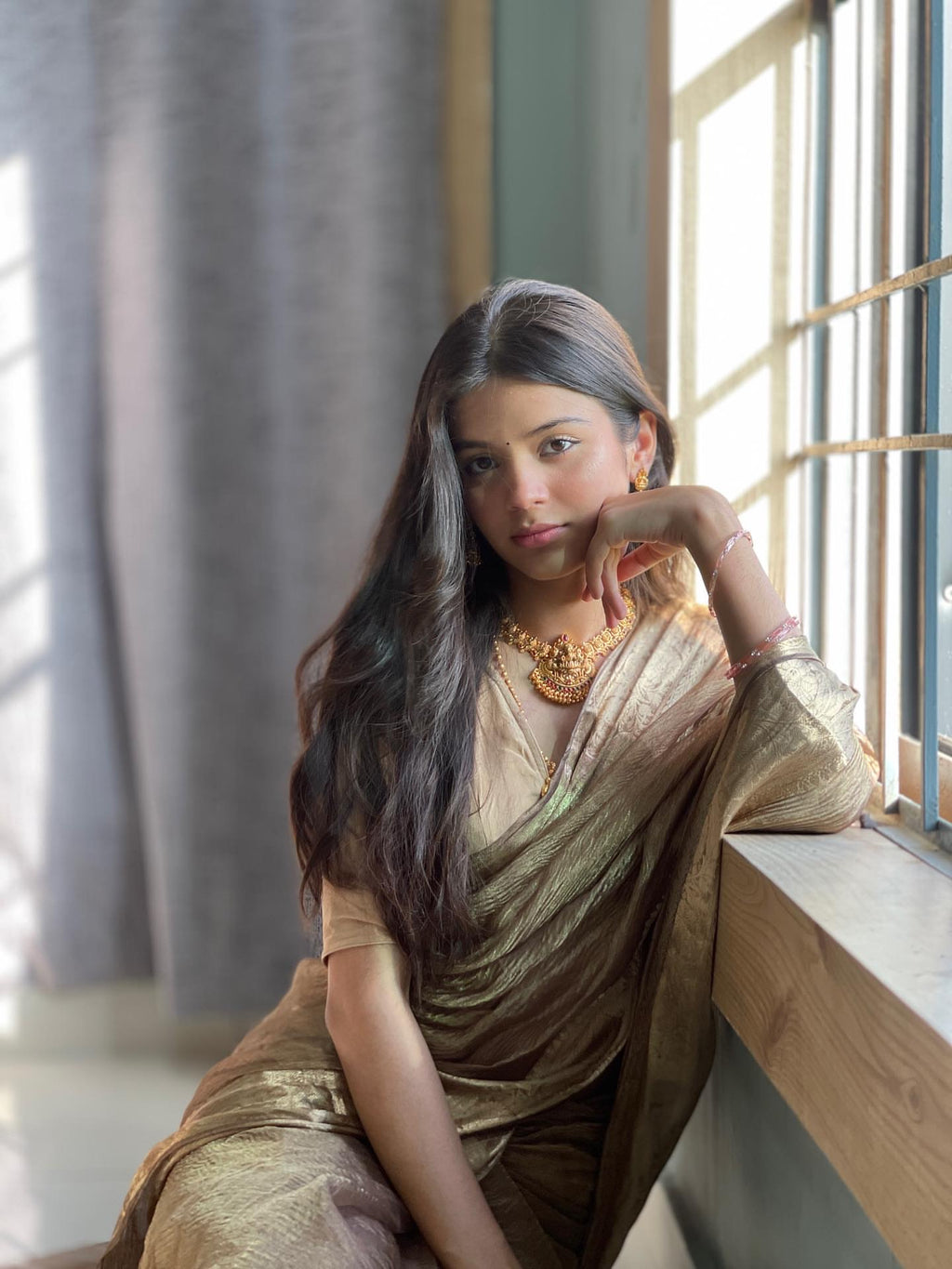 Grey Pure Tissue Silk Banarasi Crush Saree