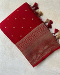 Red Pure Khaddi Georgette Silk Banarasi Saree