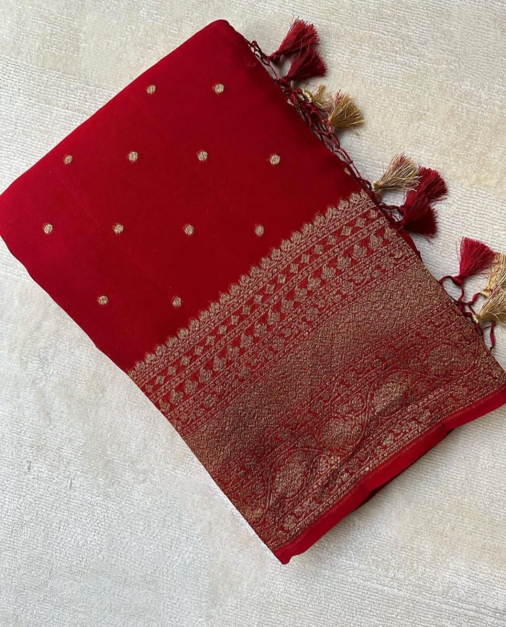 Red Pure Khaddi Georgette Silk Banarasi Saree