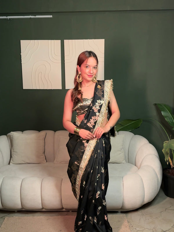 Elan Black Banarasi Nazakat Soft Silk Saree