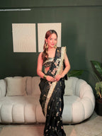Elan Black Banarasi Nazakat Soft Silk Saree